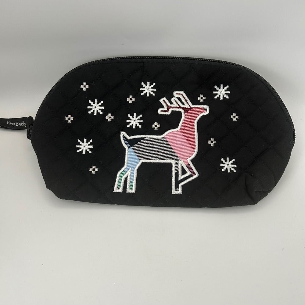 Vera‎ Bradley Black Quilted Clamshell Cosmetic Bag Nordic Plaid Deer